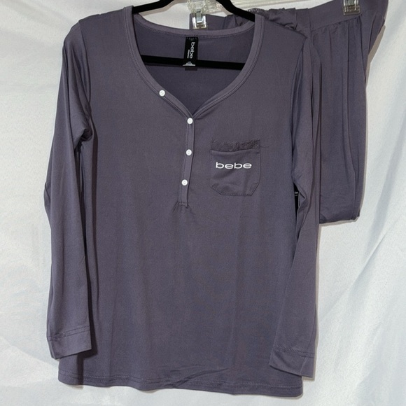 BEBE Pajama Set Pants Elastic Waist Lace Panel rim Down the Legs Size L - Picture 1 of 16